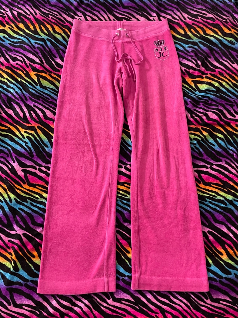 Y2k vintage Juicy Couture Bright Hot Pink Velour Track Pants